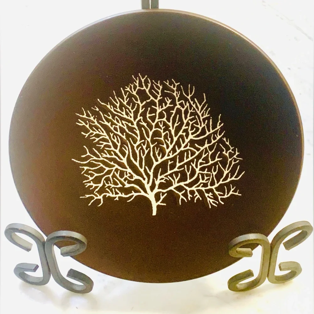 Z GALLERIE CORAL BRANCH SALAD PLATE BROWN WITH CREAM 8.5 IN NEW ROUND
